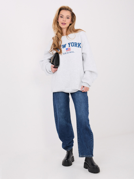 Jasnoszara dresowa bluza oversize z nadrukiem