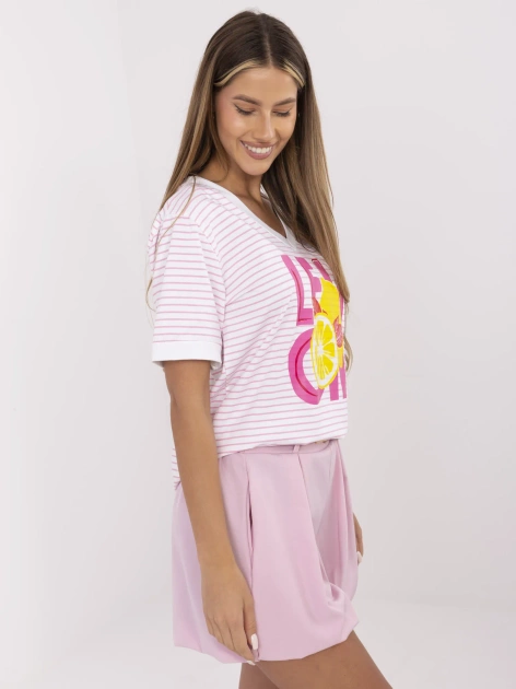 Różowo-biała bluzka z nadrukiem cytryn