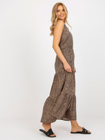 Hurt Brązowa maxi sukienka w panterkę na ramiączkach