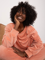 Hurt Brzoskwiniowy dwuczęściowy komplet welurowy ze spodniami