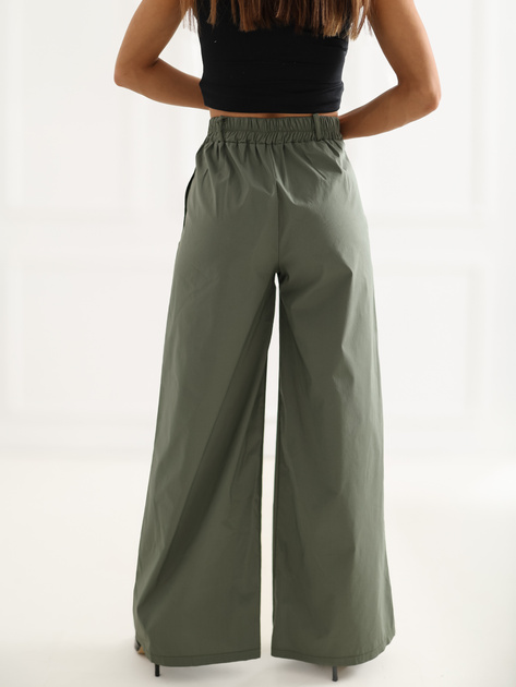 Khaki damskie spodnie palazzo z zakładkami RUE PARIS