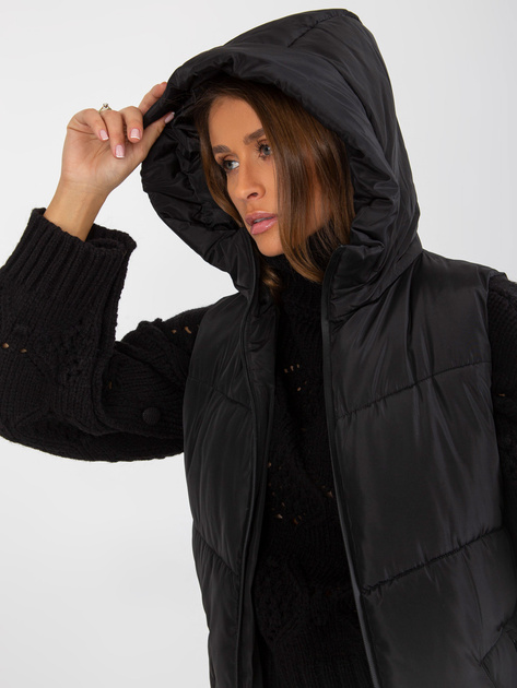 Hurt Czarna kamizelka puchowa z kapturem i pikowaniem