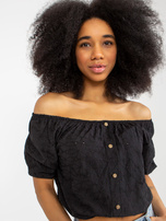 Hurtownia Czarna ażurowa bluzka hiszpanka z bawełny