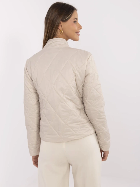 Hurt Beżowa pikowana kurtka damska bez kaptura