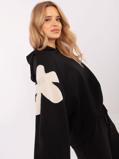 Hurt Czarny dresowy komplet ze wstawkami w kwiaty