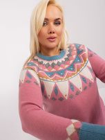 Hurt Brudnoróżowy damski sweter plus size we wzory