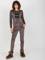 Hurt Ciemnoszary damski komplet welurowy z nadrukiem 