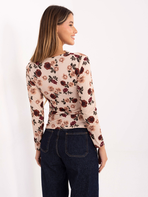 Beżowa dopasowana bluzka w kwiaty RUE PARIS