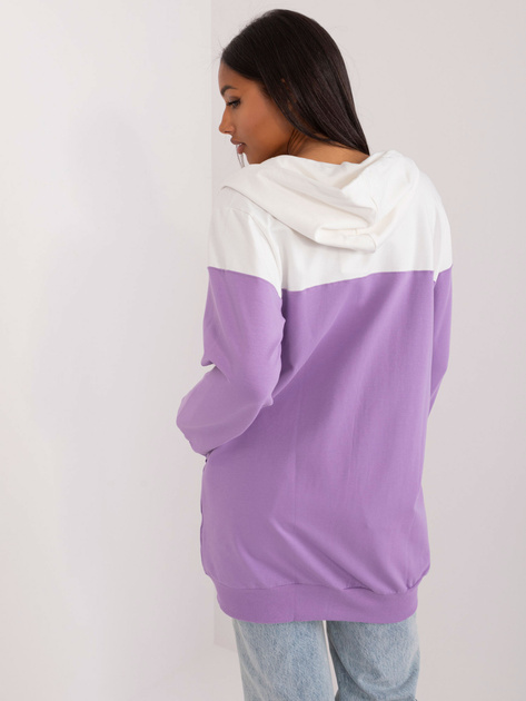 Hurt Ecru-fioletowa długa bluza basic z kapturem