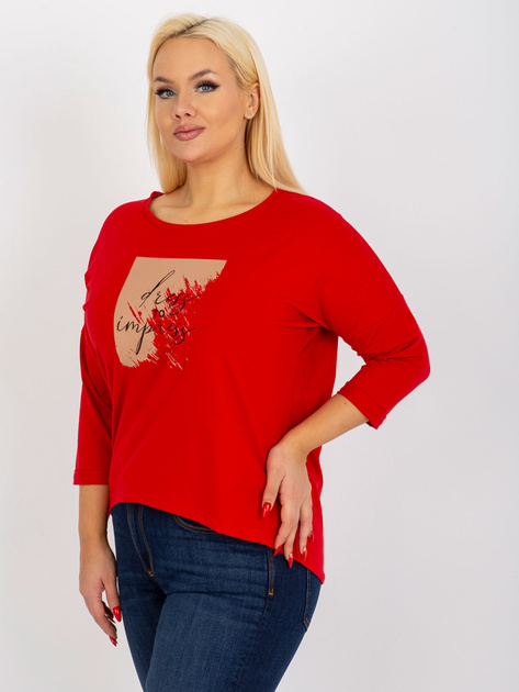 Hurt Czerwona bluzka plus size z nadrukiem i napisem