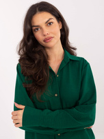 Dark green zip-up cotton shirt.