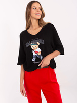 Hurtownia Czarny sweter oversize o kroju nietoperza