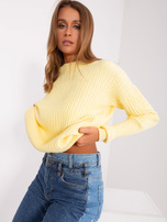 Hurt Jasnożółty damski sweter klasyczny we wzory  