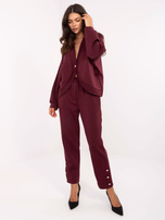 Burgundowy casualowy komplet ze spodniami RUE PARIS