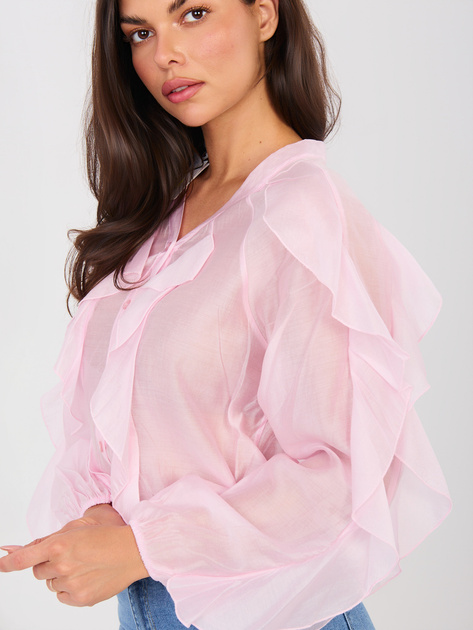 Jasnoróżowa półprzezroczysta koszula z dekoltem V