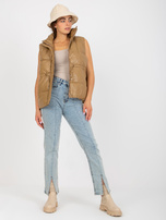 Hurt Camelowa puchowa kamizelka z eko skóry z pikowaniem 