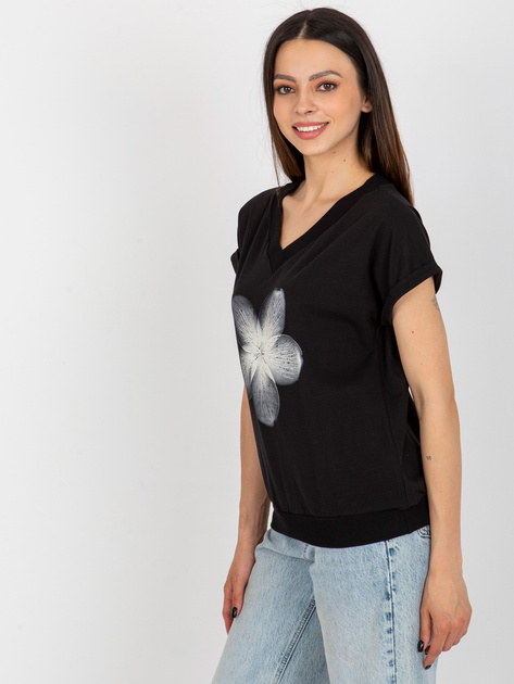 Hurt Czarna bluzka z dekoltem w serek RUE PARIS