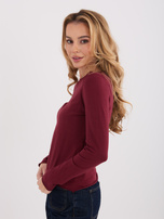 Bordowa damska bluzka basic z bawełny 