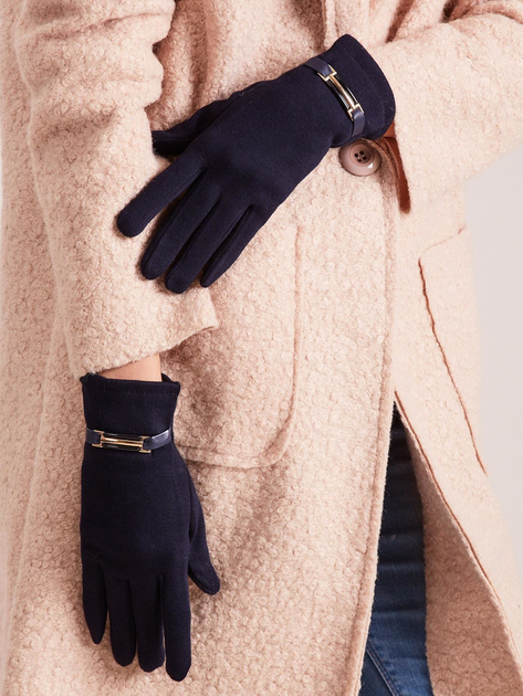 Granatowe rękawiczki damskie z klamerką