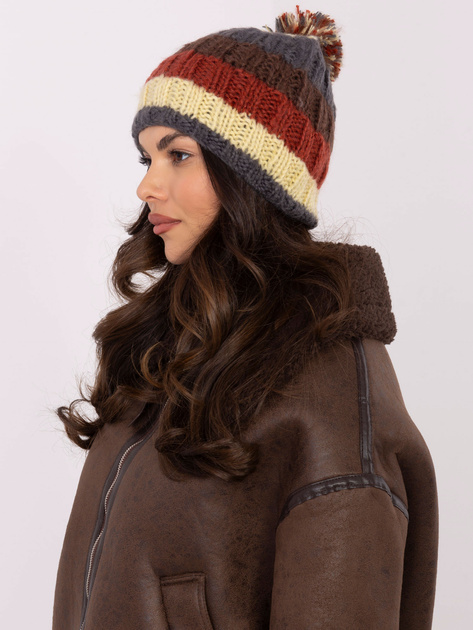 Hurt Jasnożółto-grafitowa kolorowa czapka damska