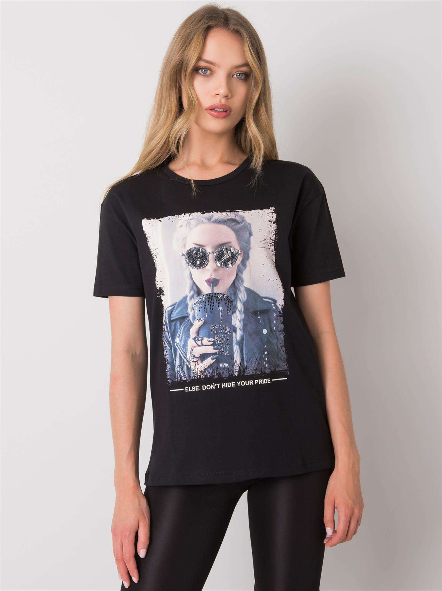 Czarny t-shirt z nadrukiem Kemmy