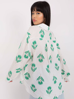 Hurt Ecru-green women's oversized shirt with patterns.