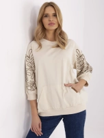 Jasnobeżowa damska bluza kangurka z haftem