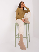 Hurt Oliwkowy damski sweter klasyczny z bawełną