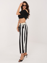 Ecru-czarne bawełniane spodnie z nogawką 7/8