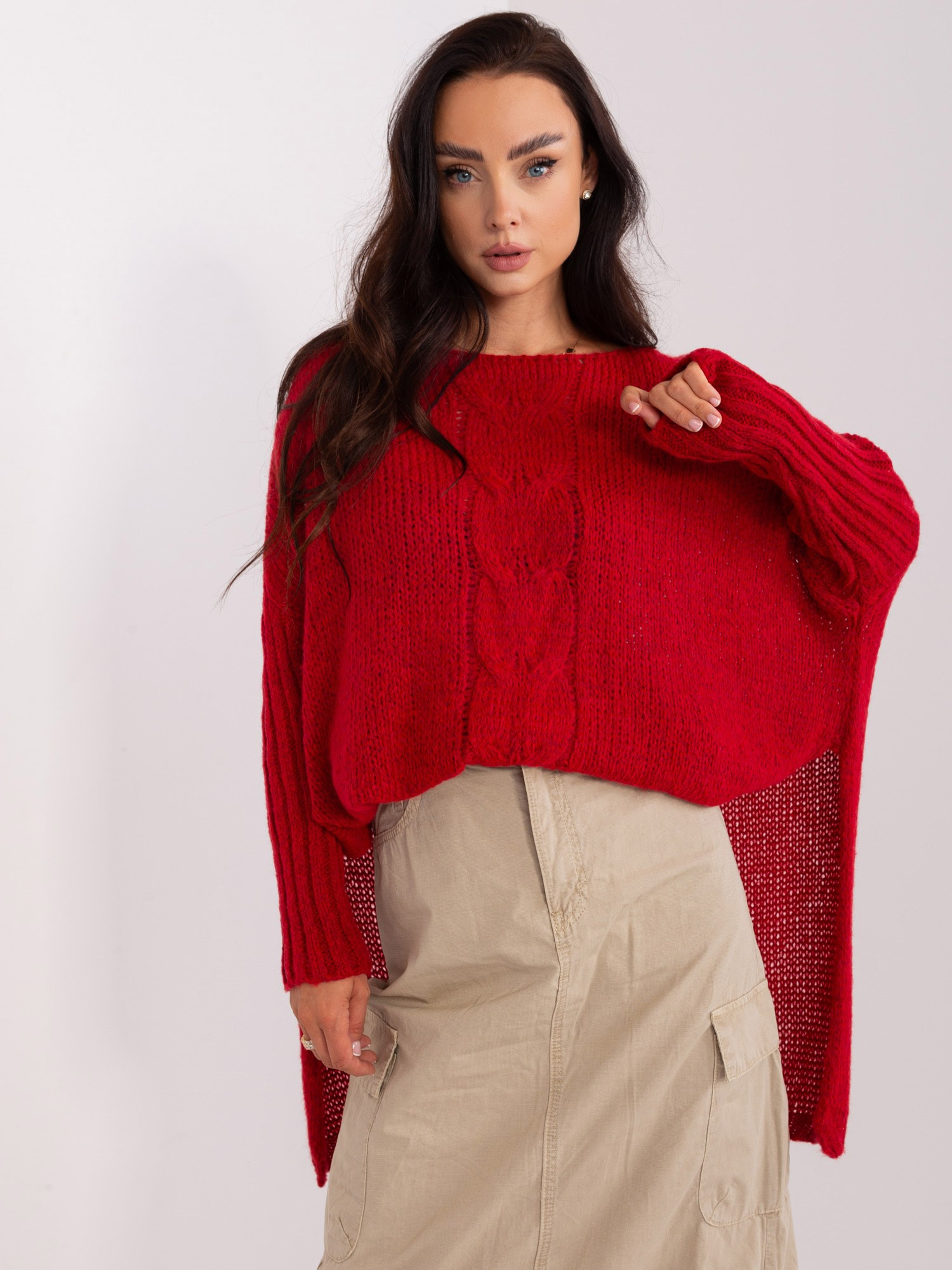 Ciemnoczerwony dzianinowy sweter oversize OCH BELLA