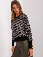 Hurt Czarno-beżowy damski sweter klasyczny we wzory