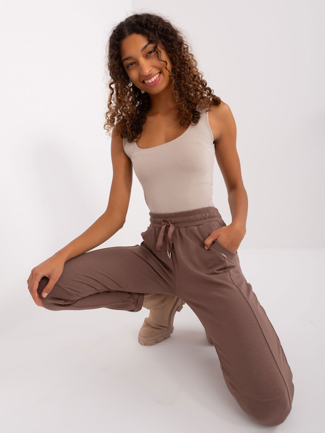 Hurt Brązowe dresowe spodnie basic z kieszeniami Aprilia