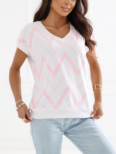 Jasnoróżowa bawełniana bluzka z dekoltem V