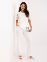 Biała wizytowa bluzka z tiulową wstawką