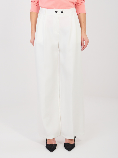 Ecru eleganckie spodnie z zakładkami RUE PARIS