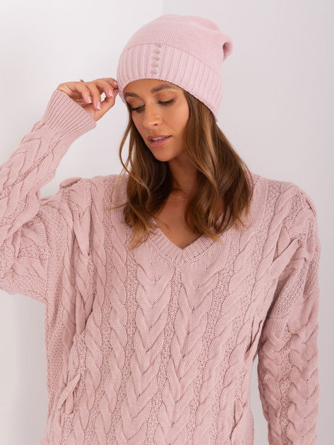 Hurt Jasnoróżowa czapka zimowa z aplikacją RUE PARIS