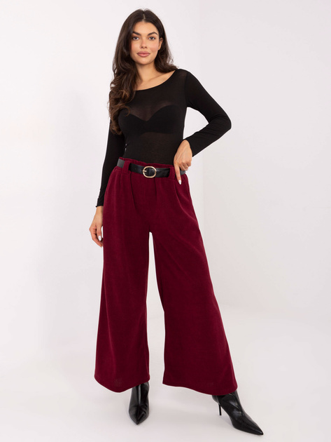 Bordowe sztruksowe spodnie z nogawką 7/8 RUE PARIS