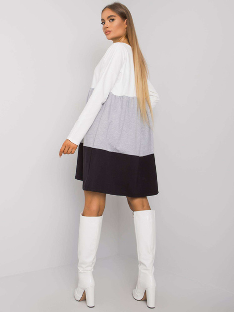 Ecru-szara bawełniana sukienka z długim rękawem Emine RUE PARIS