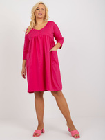 Hurt Fuksjowa dresowa sukienka plus size basic z rękawem 3/4