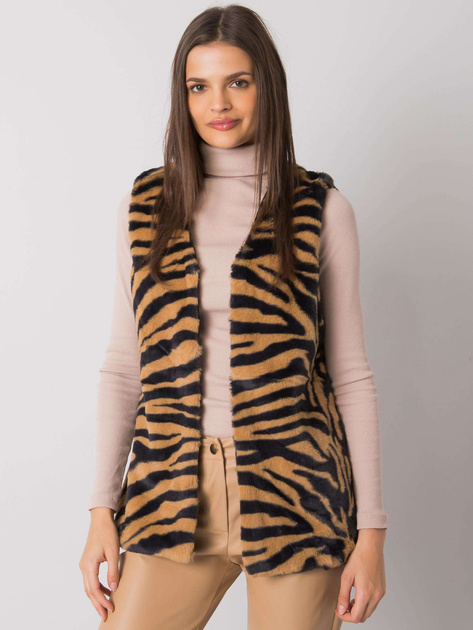 Beżowa futrzana kamizelka we wzory Raegen