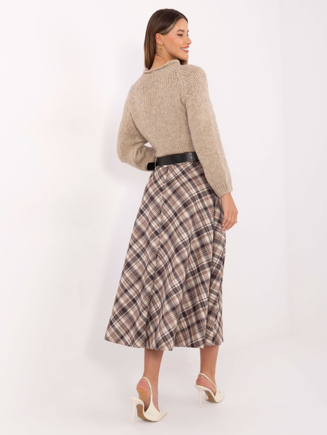 Ciemnobeżowa zamszowa spódnica w kratę RUE PARIS