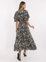 Ecru-czarna maxi sukienka w zebrę 