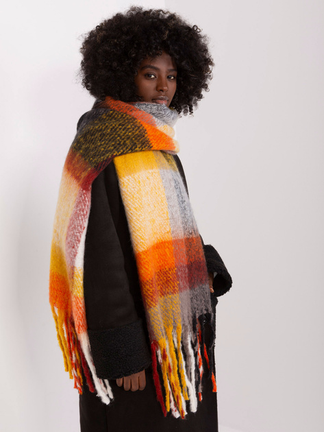 Hurt Pomarańczowo-czarny ciepły szal w kratę