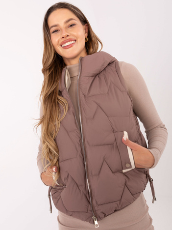 Brązowa puchowa kamizelka z kieszeniami