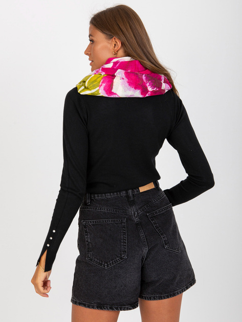 Hurtownia Biało-fuksjowa wzorzysta chusta z bawełny