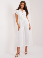 Hurtownia Biały damski kombinezon z gumką w pasie