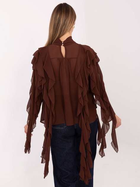 Brązowa przezroczysta bluzka z falbanami