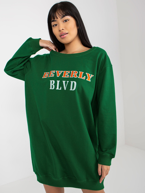 Hurt Ciemnozielona długa bluza z nadrukiem i aplikacją