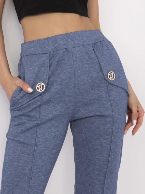 Ciemnoniebieskie melanżowe spodnie z przeszyciami