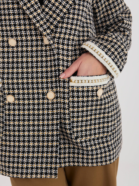 Czarno-żółta marynarka w drobną kratkę tweedową